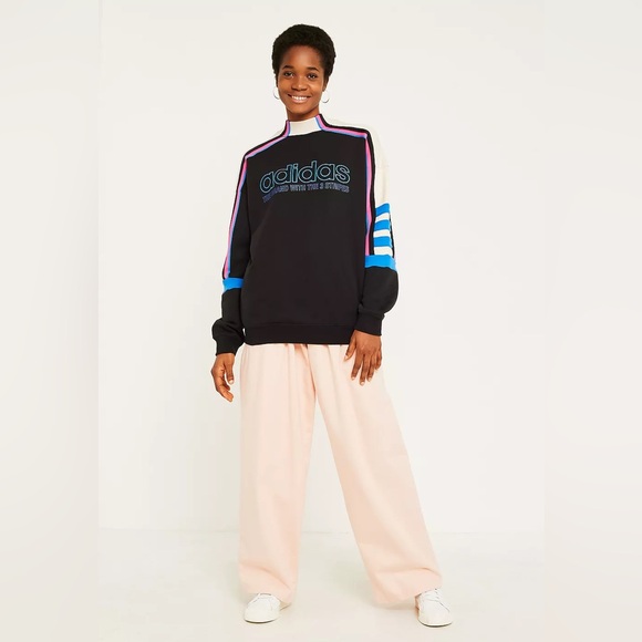 UO Adidas Originals Retro Mock Neck Colorblock Moto Racer Pullover Sweatshirt - Picture 11 of 16